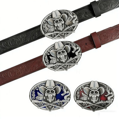 Individuell gefertigte Gürtelschnalle aus antikem Silber-Zinklegierung mit farbenfrohen Soft-Emaille-Details.